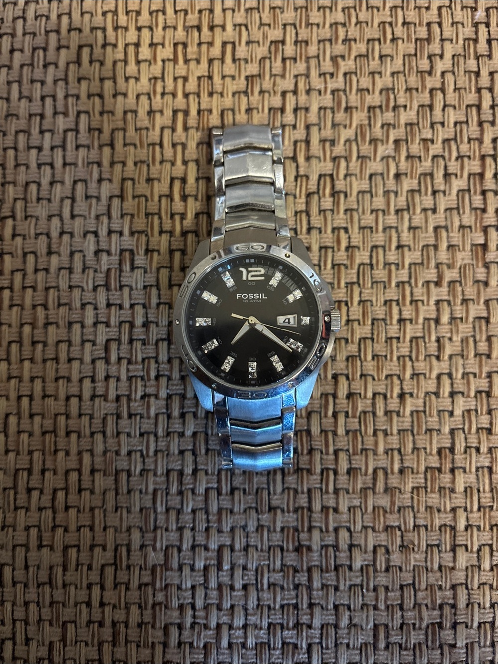 Fossil Silver-Tone Watch with Black Dial